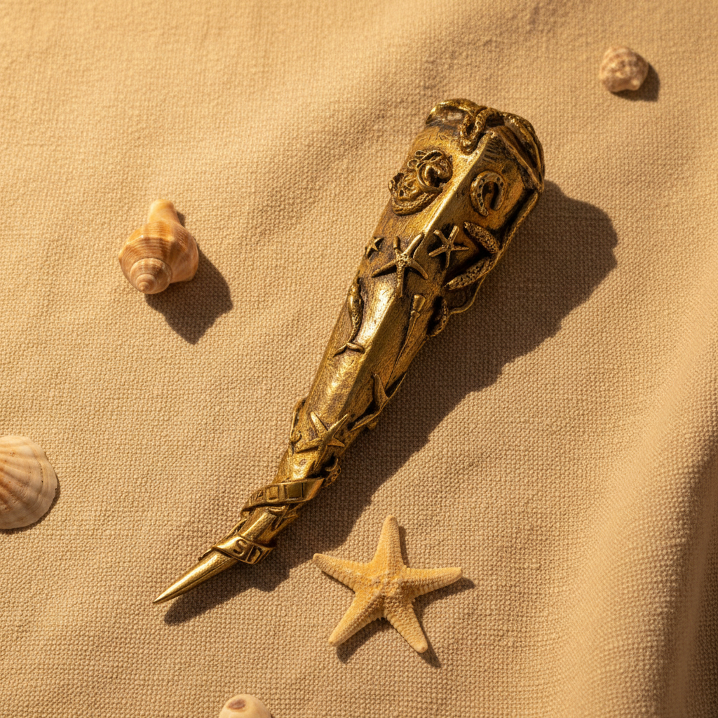 Corno SPACCANAPOLI su lino con conchiglie